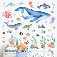 Under The Sea Wall Stickers Ocean Fish Whale Seaweed Peel and Stick Wall Art