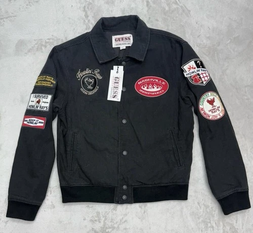 Guess originals x howlin’ ray’s limited edition black patchwork jacket size M - product listing photo