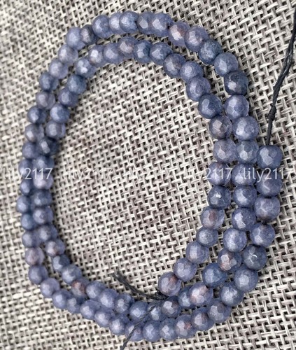 Beautiful Natural 4mm dark Aquamarine Faceted Gemstone Round Loose Beads 15" AAA - Picture 3 of 4