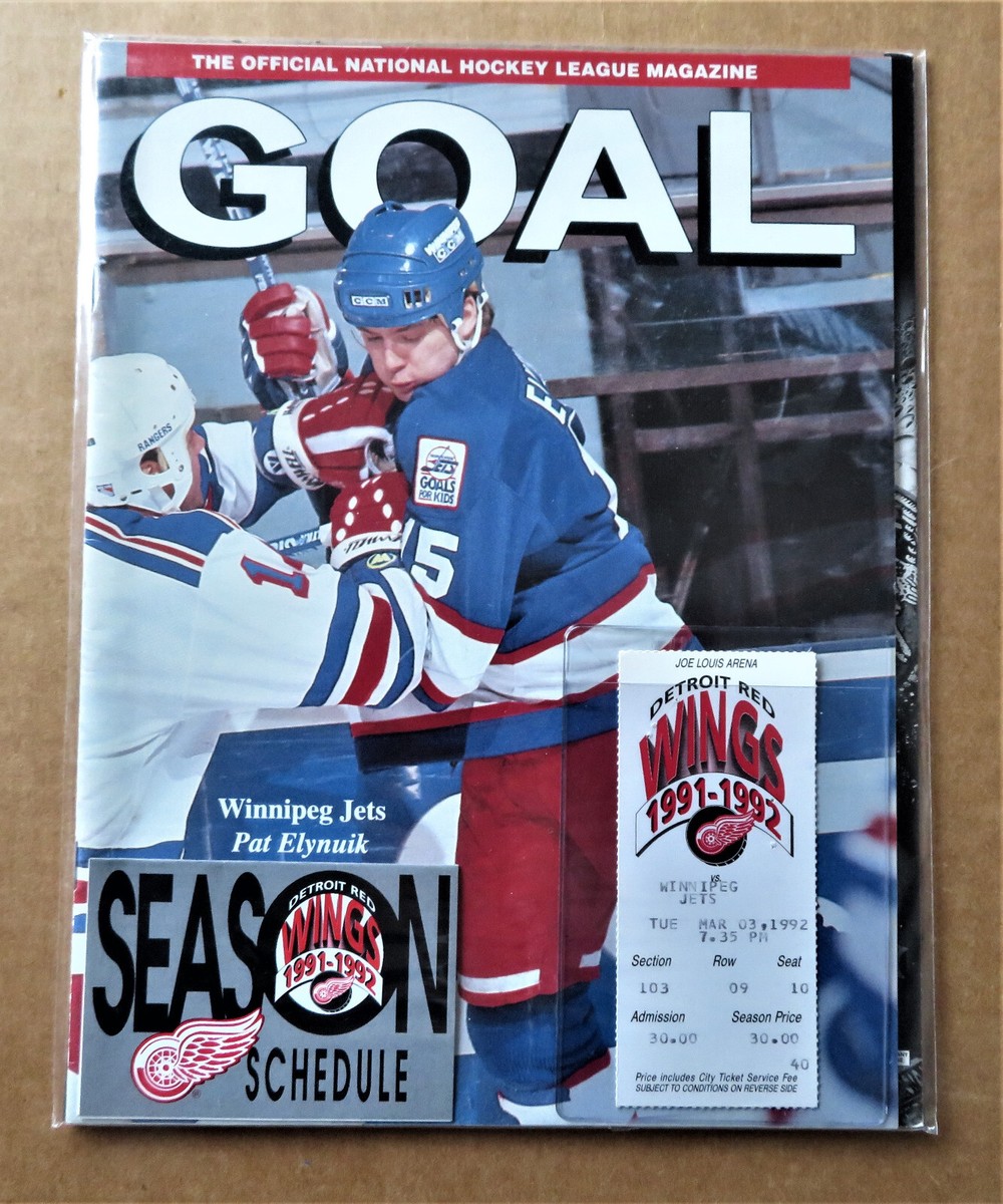 Red Wings vs Winnipeg Jets 3-03-1992 Program, Roster Sheet Game