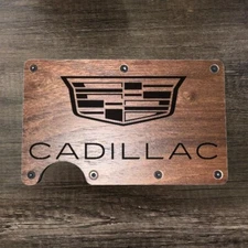 Wood Wallet Minimalist Laser Engraved with Cadillac
