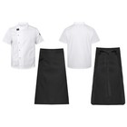 Men Coat Bakers Uniforms Chef Jacket Kitchen With Aprons Lightweight Shirt Set
