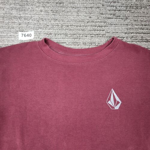 Volcom Size L Mens Sweater Crew Neck Long Sleeve Casual Thermal Waffle Burgundy - Picture 14 of 14