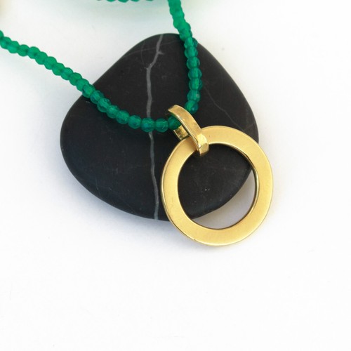 18K Gold Circle Pendant Necklace, Gold Round Pendant - Handmade Fine Jewelry - Picture 7 of 13