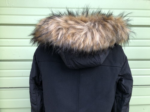 NEW ZARA BLACK COAT WITH REMOVABLE FUR JACKET BLAZER ZIP SNAP FRONT SIZE S P40 - Picture 6 of 7