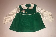 Vtg SEARS Green Velvet Embroidered Snowman Christmas Baby Dress Sz L Sz 12 Mo