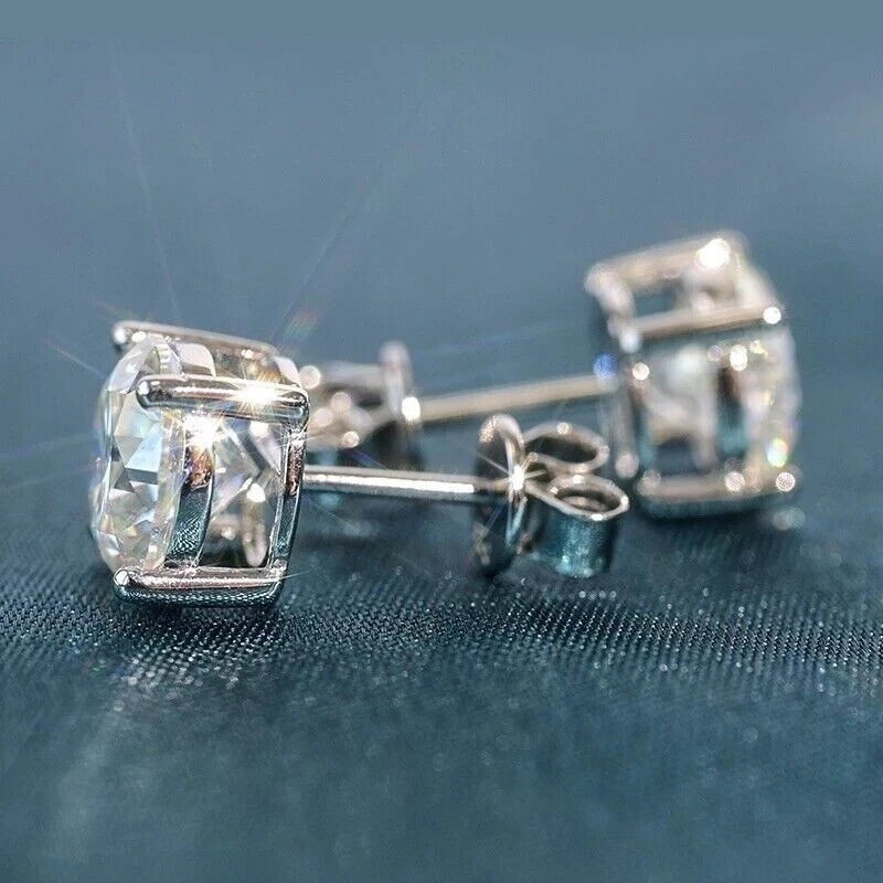 Pendientes de oro blanco de 1 quilate pase de prueba de diamantes creados en laboratorio VVS1/D/excelente corte redondo Foto 4 de 4