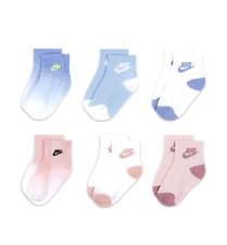 Nike Baby 6 Pk Blue Pink Ankle Cotton Cushion Swoosh Ombre Sock Set Sz 12-24 MO