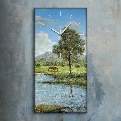 Horloge Décorative Sur Toile Coloray 60x30 Cm - Peinture Poisson Jean Bernard - Vert