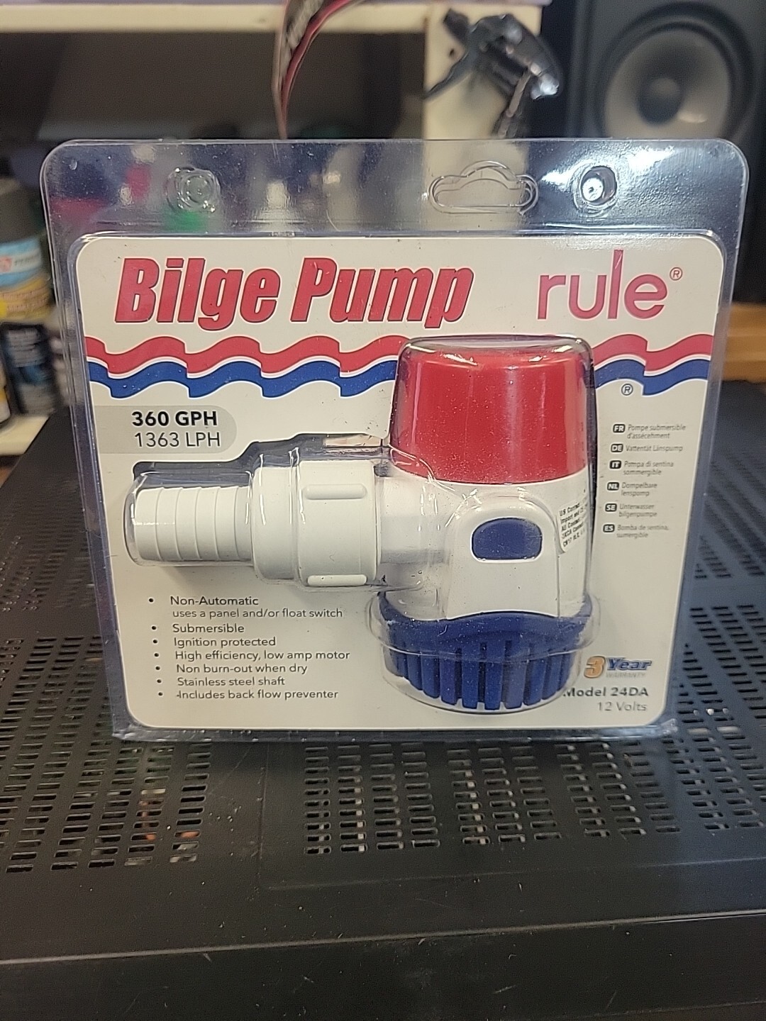 Rule 24DA Bilge Pump 360 GPH Marine 12V DC 3/4