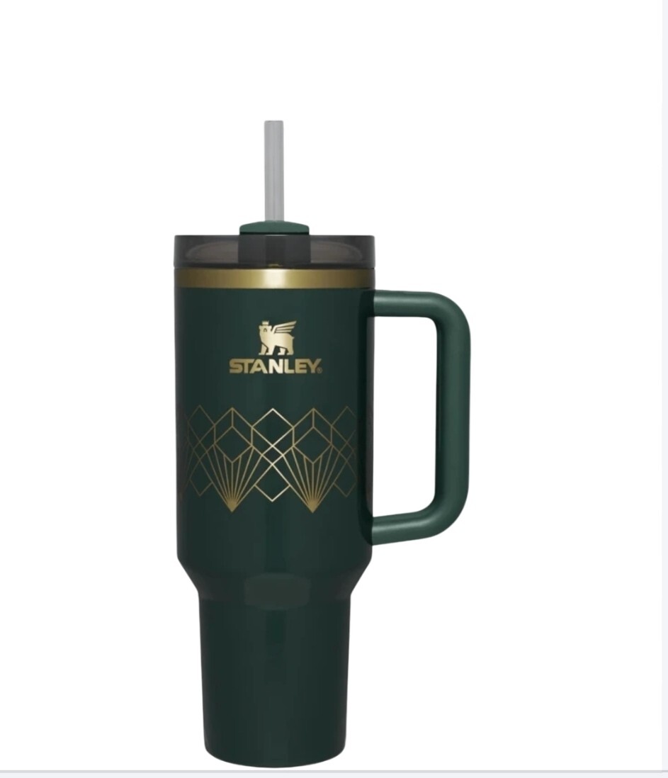 Stanley Deco Collection Glossy Blush Green Flowstate Quencher H2.0 40oz Tumbler