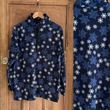 Vintage 90’s Cabin Creek Blue White Snowflake Patterned 1/4 Zip Fleece Jumper L