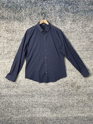 River Island Button Down Shirt Blue Men's Slim Fit Collared Long Sleeve Size XL