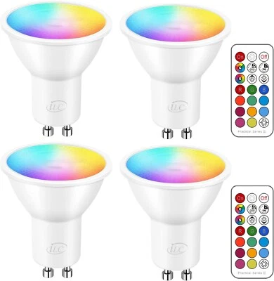 4x iLC Bombilla GU10 RGBW Regulable 12 Colores Blanco Cálido 2x Control remoto - Imagen 1 de 4