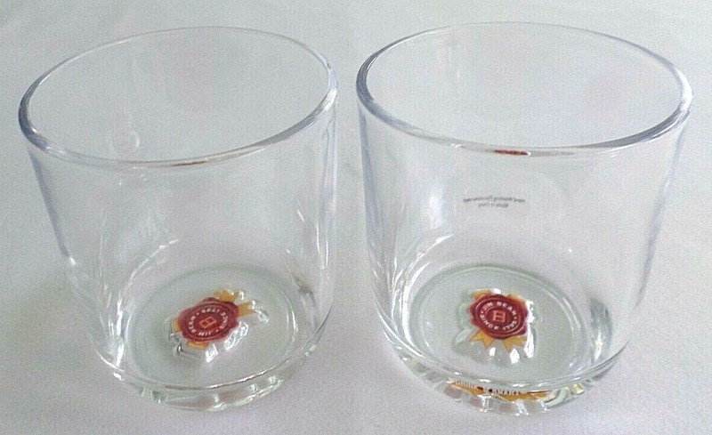 Set of 2 Jim Beam Whiskey / Bourbon Glasses. Raised Bottom. Bar Ware / Home Bar