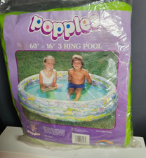 Rare VINTAGE 1986 POPPLES 60"x16" Blow-Up 3-Ring Vinyl SWIMMING POOL 60x16