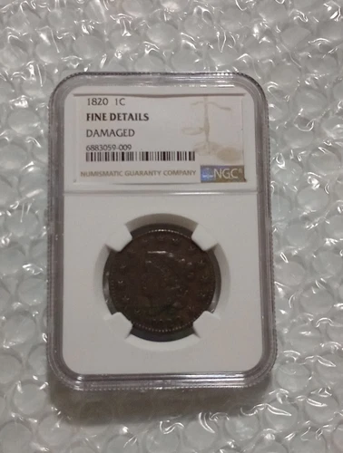 USA Braided Hair Cent 1820, NGC FINE DETAILS