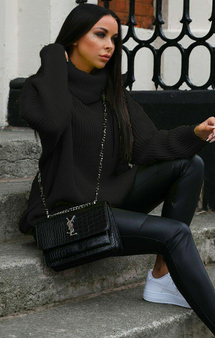 Women Ladies Chunky Knitted High Polo 