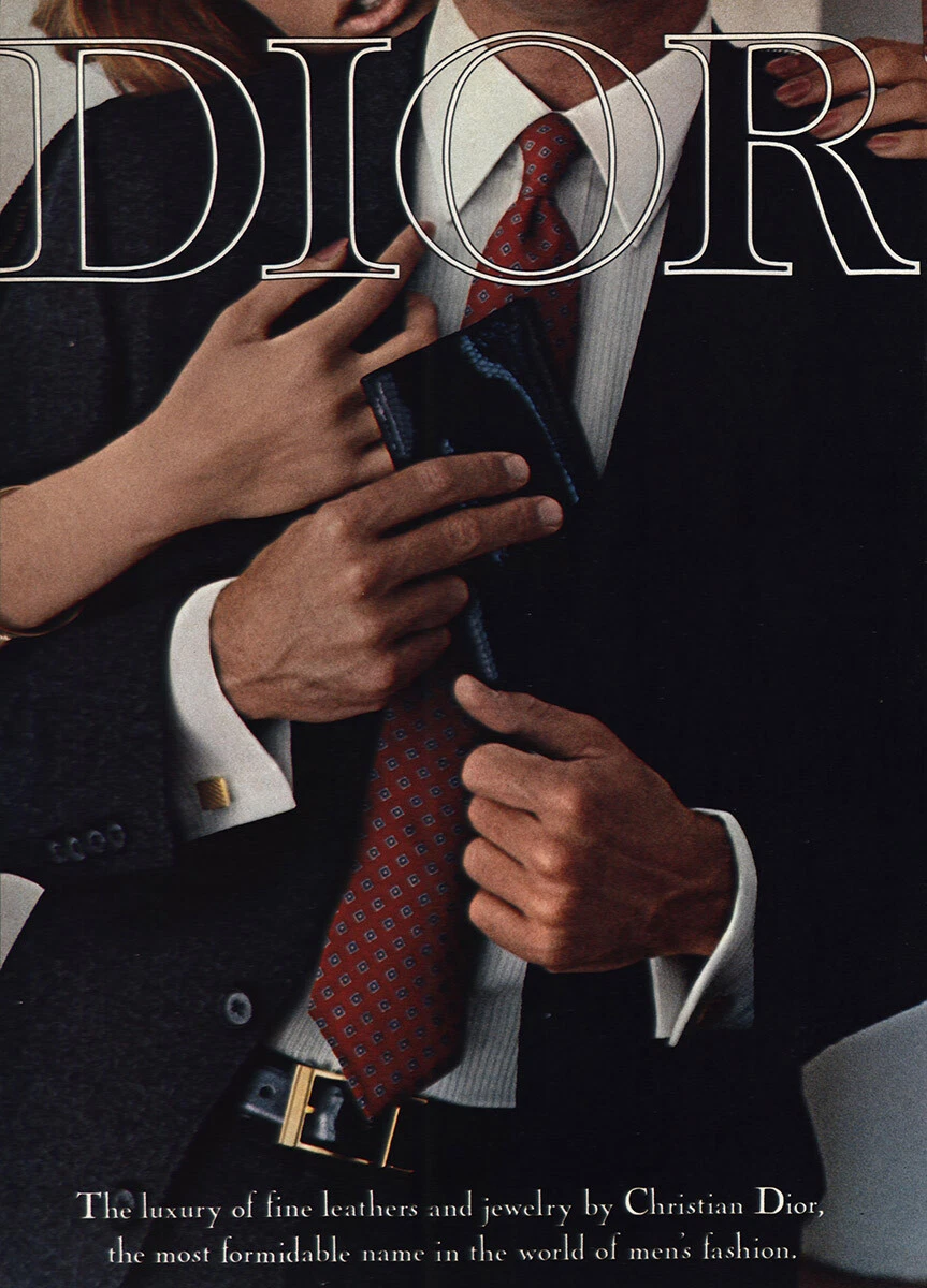 Publicité ancienne imprimée Christian Dior 1981 : cuirs fins et bijoux