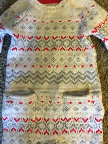 BABY B'GOSH Fair Isle Winter Nordic Pattern Sweater-knit 1-Pc ROMPER, 12 Months - Picture 2 of 3