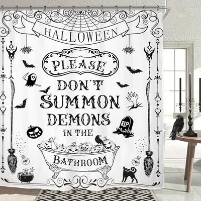  Halloween Funny Shower Curtain Set 60''W x 71''L (Pack of 1) Black White Wizard