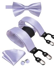 Men Suspender Bowtie Set Suspenders Pre-tied Bow Tie Pocket Square Cufflinks ...
