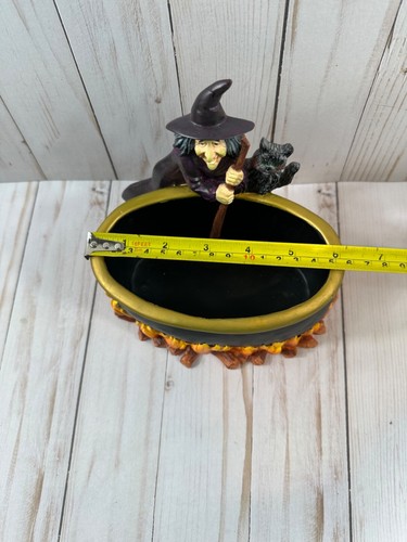 VTG, Halloween Witch, Black Cat, Cauldron Candy Dish, Ceramic Black Painted - Picture 5 of 10
