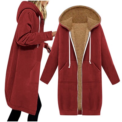 Women's Long Jacket Sweatshirt Warm Lined Fleece Jumper Sweater Coat Hoodie Tops