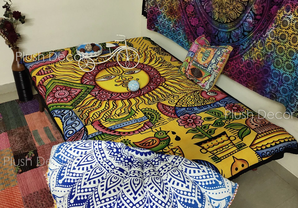 Tapices hechos a mano Sol Luna Étnicos Hamsa Colgante de Pared Hippie Tirar Mesa Cubierta Foto 2 de 4