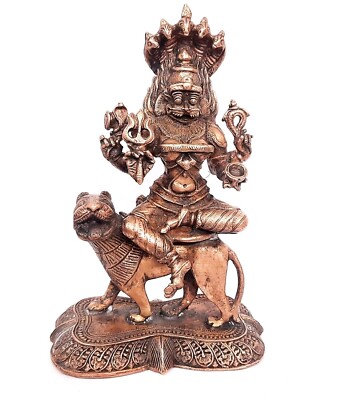 Handmade Copper Hindu Goddess Prathyangira Devi Idol Statue Figurine Sculpture
