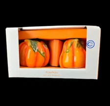 Vintage Kmart Halloween Pumpkin Ceramic Salt and Pepper Shakers New Open Box