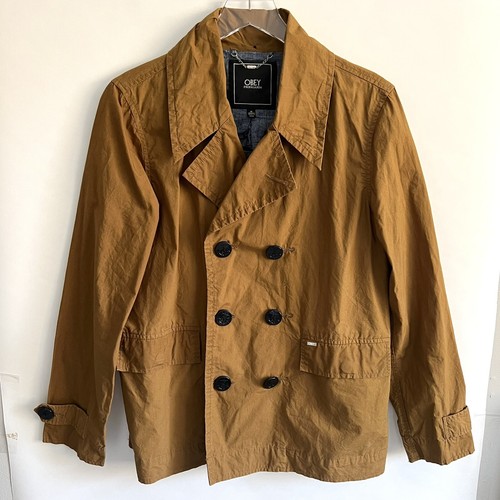 Obey Propaganda Peacoat Jacket M Rust Brown Double Breasted Lightweight ...