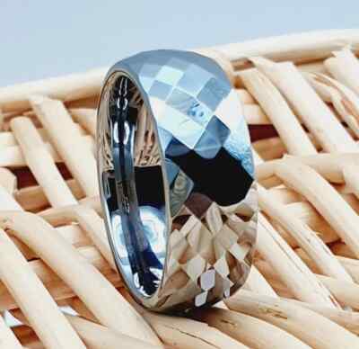 8mm High Polished Domed Band for Him & Her Silver Tungsten Engagement Ring