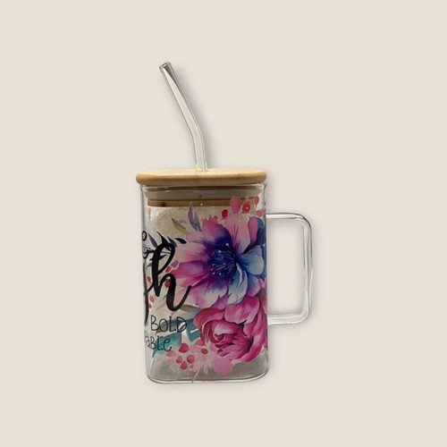 20oz Square Mug/Cup, Trendy Iced Coffee Tea Soda Drinking Glass Bamboo Lid Straw - Picture 6 of 11