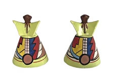 Salt And Pepper Shakers Vintage Teepee Native American Colorful Mid Century