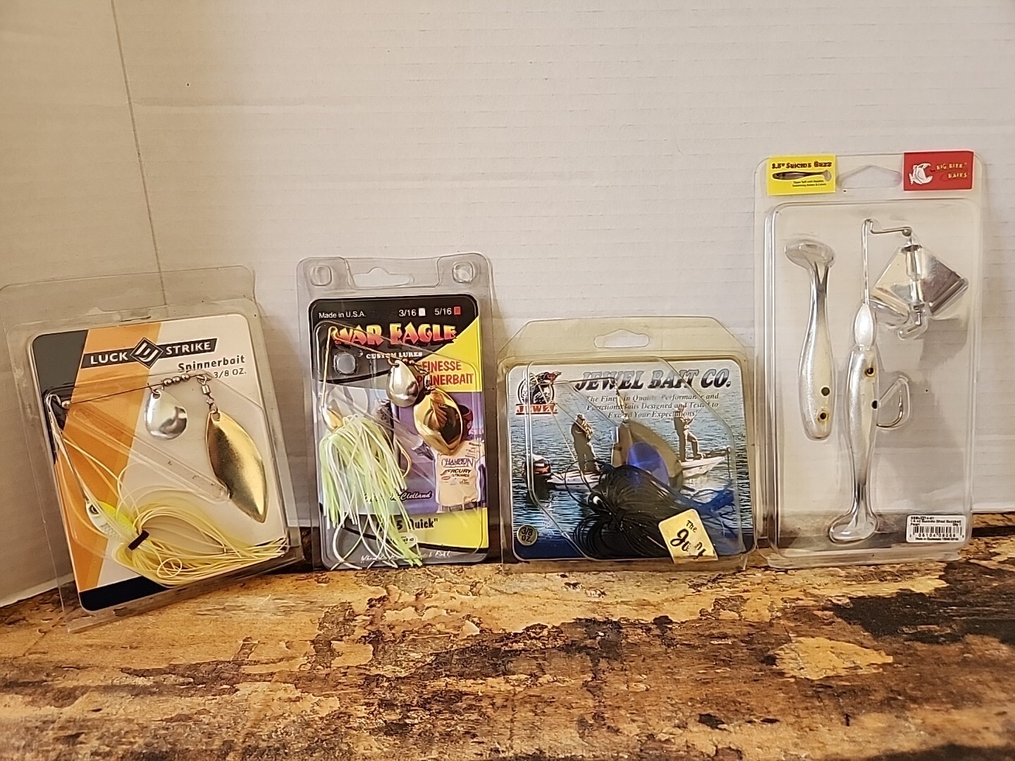 Lot Of 4 Spin Buzz Bait Lures,War Eagle Jewel Bait Co,Luck Strike,Big
