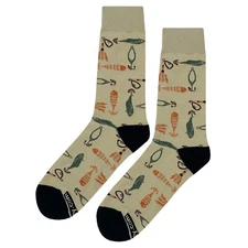 NWT Wild Fishing Lure Dress Socks Novelty Men 8-12 Black Crazy Fun Sockfly