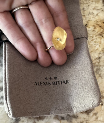 100% Authentic Alexis Bittar Gold Lucite Crystal Organic Disc Ring