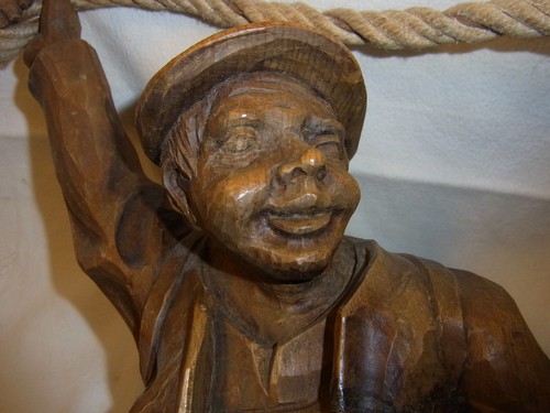 Smily Mountain Climber Lamp Hand Carved Wood Vintage German #UEBN - Picture 7 of 12