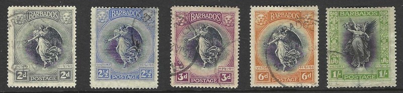 Barbados, 1920, Scott #143-145, 147-148, Used