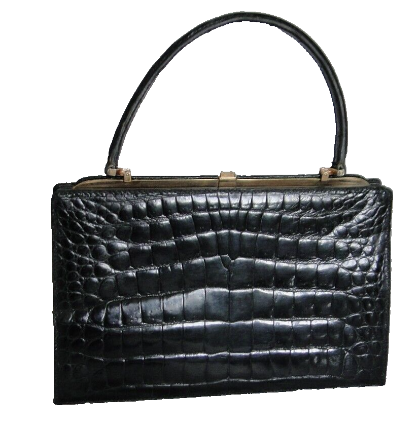 バッグ old crocodile leather bag Vintage Black Crocodile Leather Handbag 50/60 | eBay