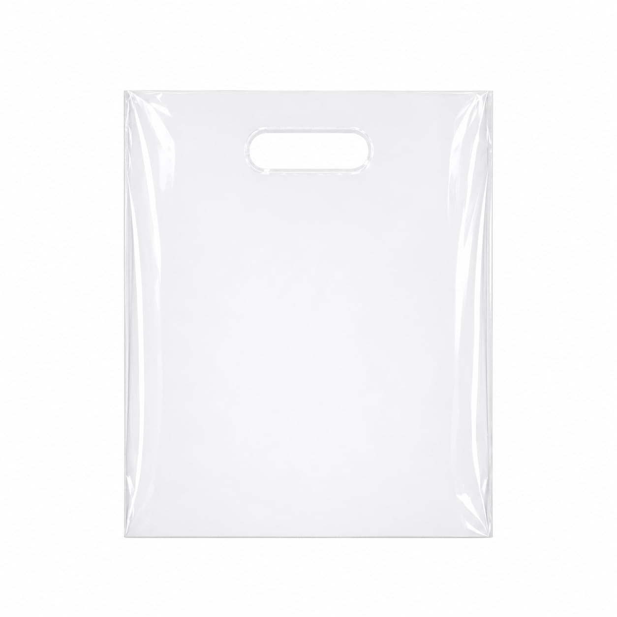 100 Pack Clear Plastic Shopping Bags 9" x 12" with Die Cut Handles