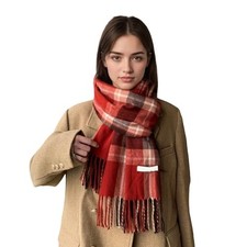Winter Scarf for Women Red Green Plaid Scarf w/fringe Tartan Light Brown Red