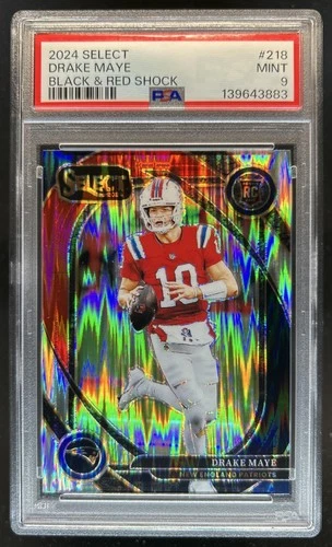 2024 Panini Select Drake Maye Club RC Black and Red Prizm Shock #218 PSA 9
