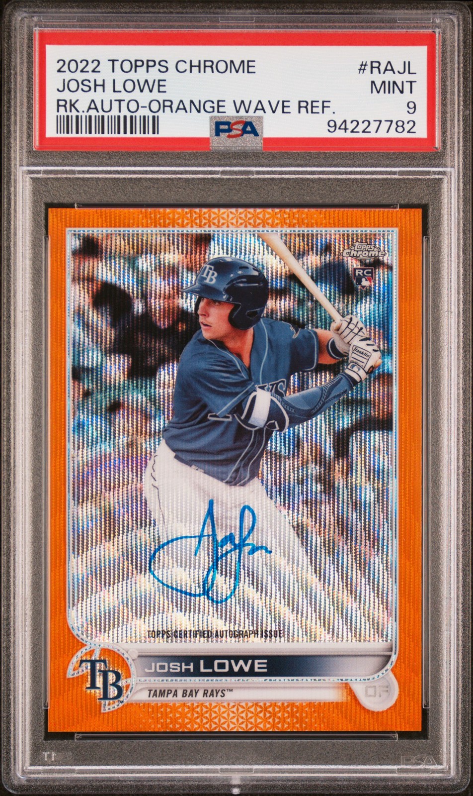2022 Topps Chrome Rookie Autographs Josh Lowe Auto Orange Wave PSA 9 /25