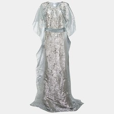 Oscar de la Renta Silver Lame Embellished Kaftan XL