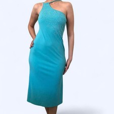 Rampage Y2K Beaded Turquoise One Shoulder Midi Dress Size M Prom Cocktail