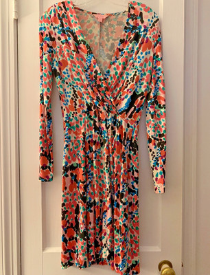 Lilly Pulitzer Angelica Dress Abstract Print Faux Wrap Silk Stretch Size Small