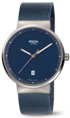 Boccia Titanium 3615-05 Herrenuhr Titan Dunkelblau Milanaise-Uhrband Ø38mm