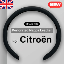 For Citroën Steering Wheel Cover Nappa Leather Non-Slip Clip on Breathable 15"